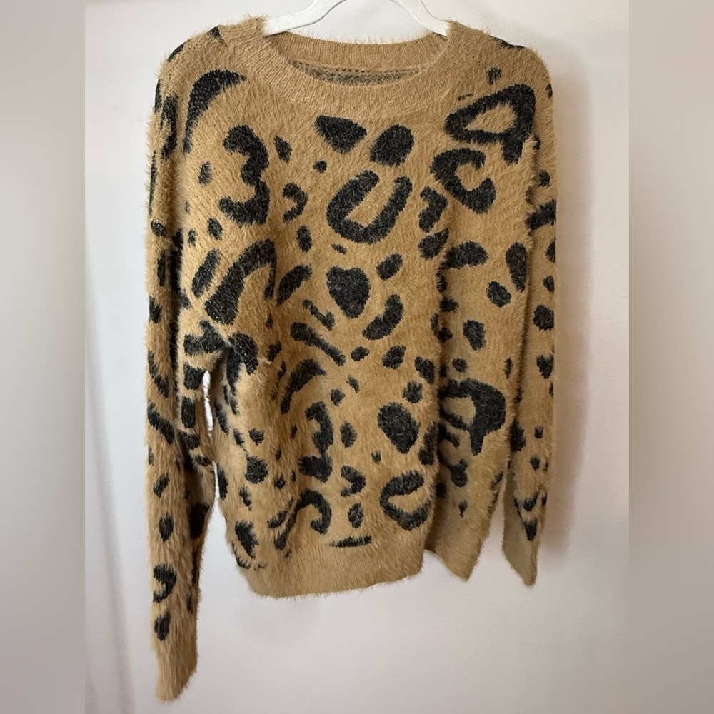 Fuzzy Tan Leopard Print Sweater